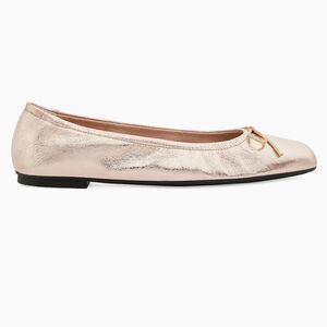 Stuart Weitzman Bardot Mettalic Bow Leather  Ballet Flats Size 6.5